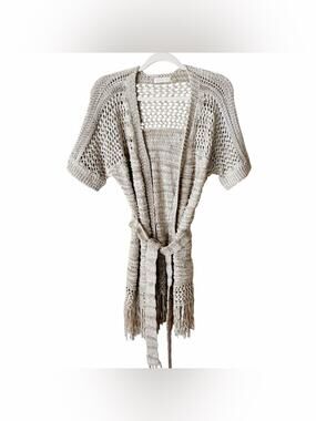 Ramy Brook | Open Knit Fringe Cardigan Swim Cover-up Shimmer Silver XXS